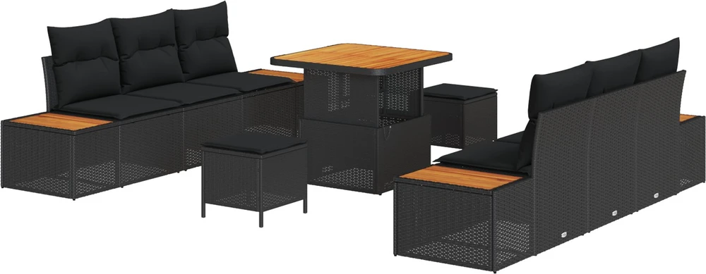 Lauko baldų komplektas Sodo Sofų Rinkinys 9 pcs Juoda poliratanas