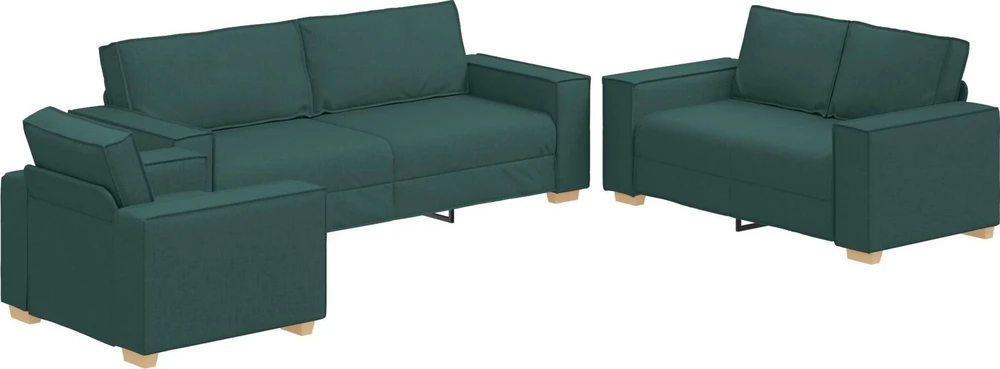 Sofa 3 vnt. Tamsiai žalia Lino mišinio audinys