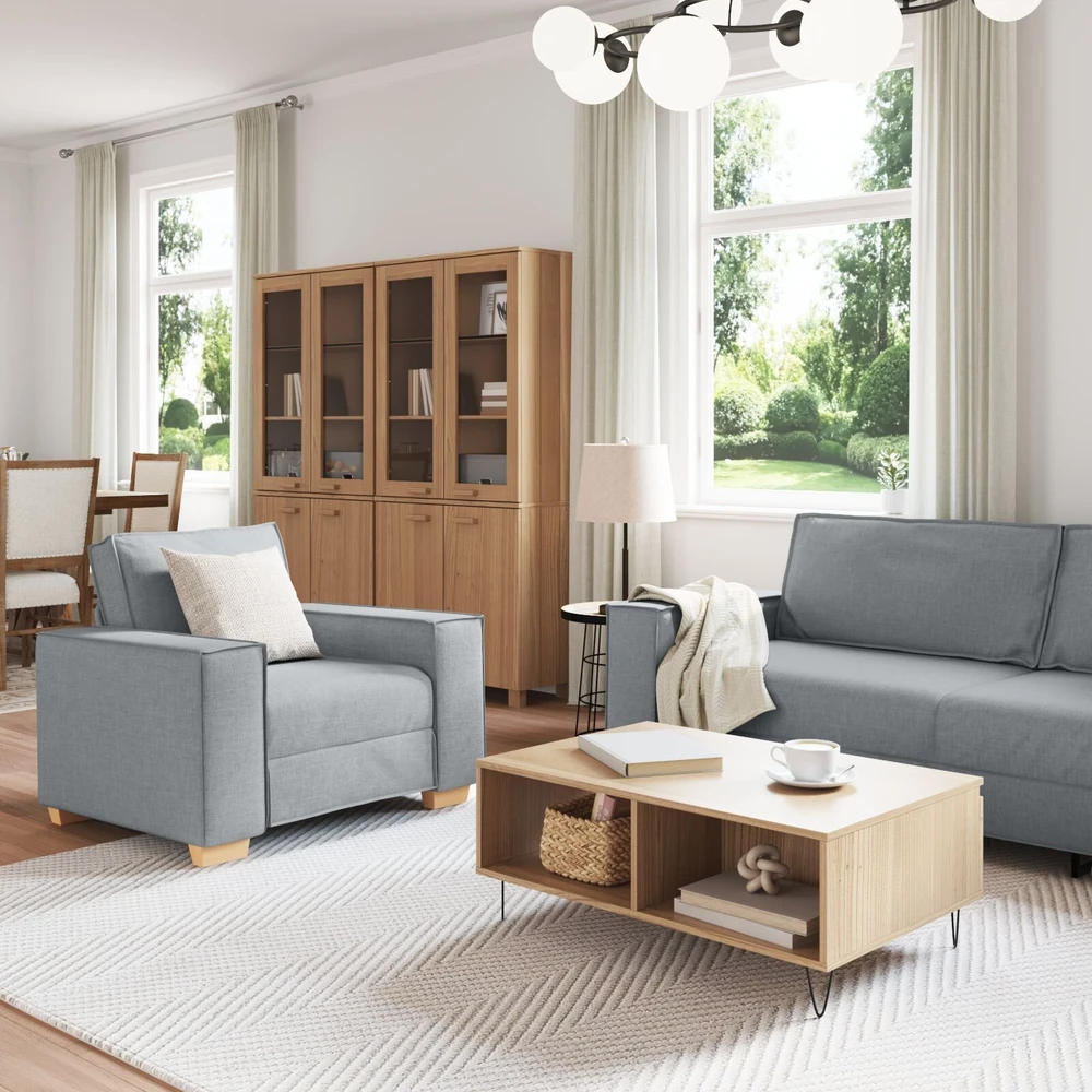 Sofa 3 vnt. Šviesiai pilka Lino mišinio audinys