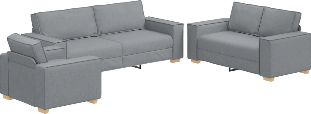 Sofa 3 vnt. Šviesiai pilka Lino mišinio audinys