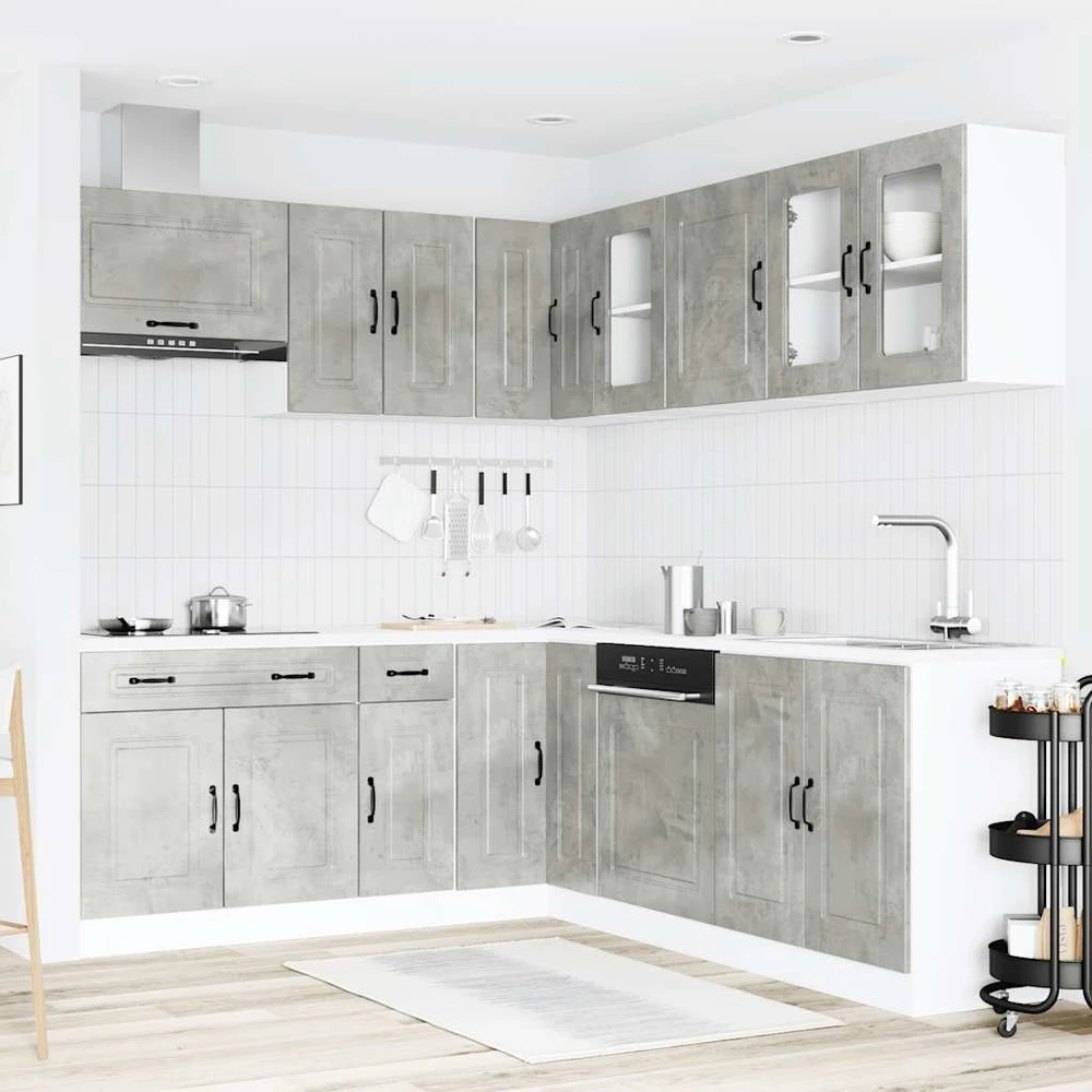 Virtuvinių spintelių komplektas, 11 dalių, Kalmar, betono pilka