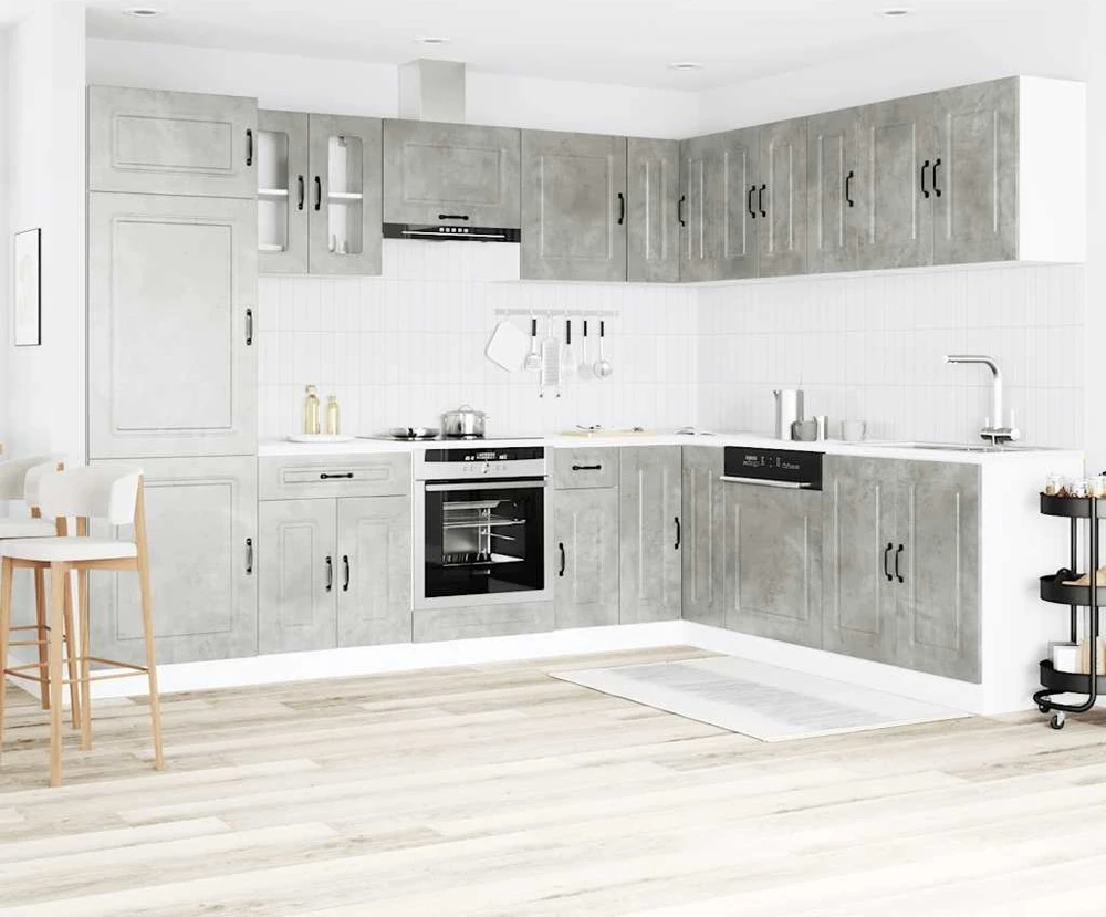 Virtuvinių spintelių komplektas, 14 dalių, Kalmar, betono pilka