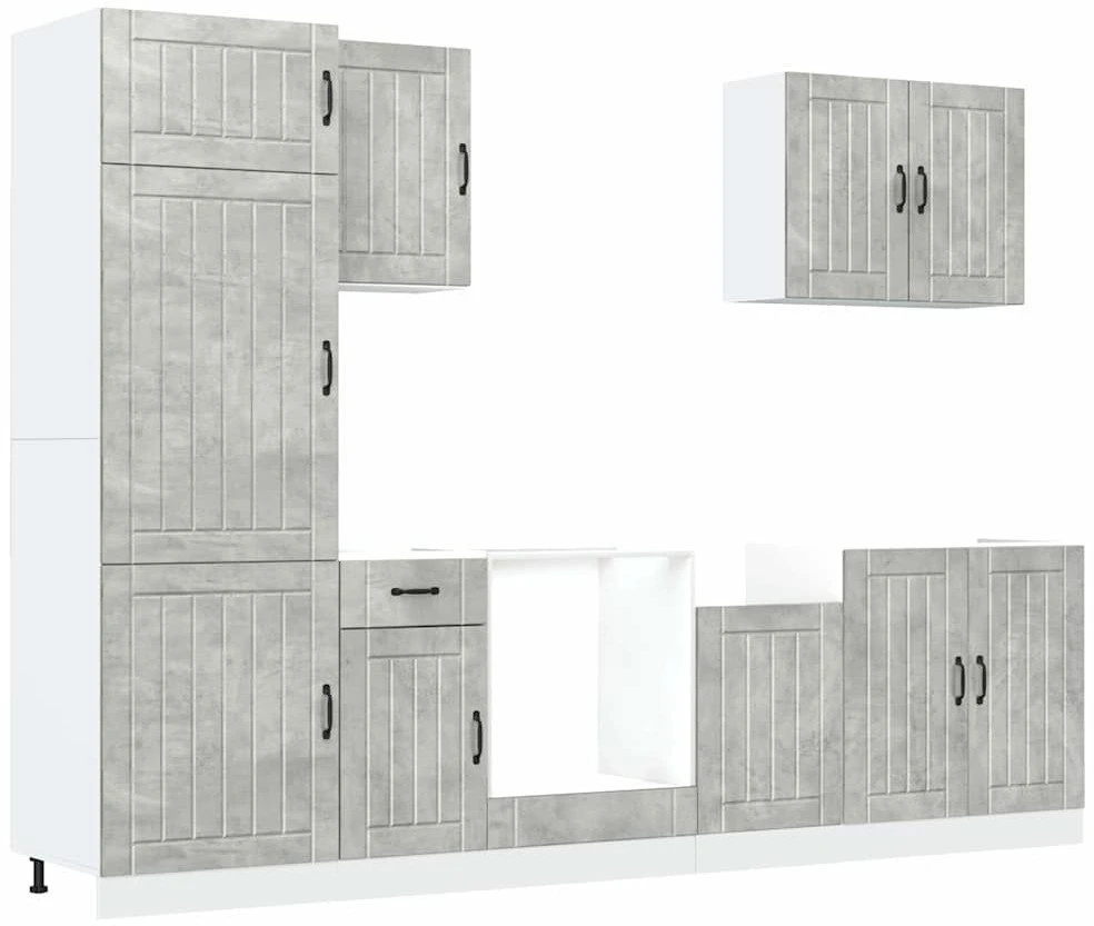 Virtuvinių spintelių komplektas, 7 dalių, Lucca, betono pilka