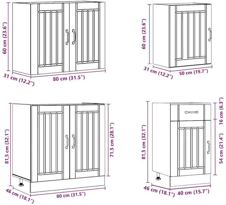 Virtuvinių spintelių komplektas, 7 dalių, Lucca, betono pilka