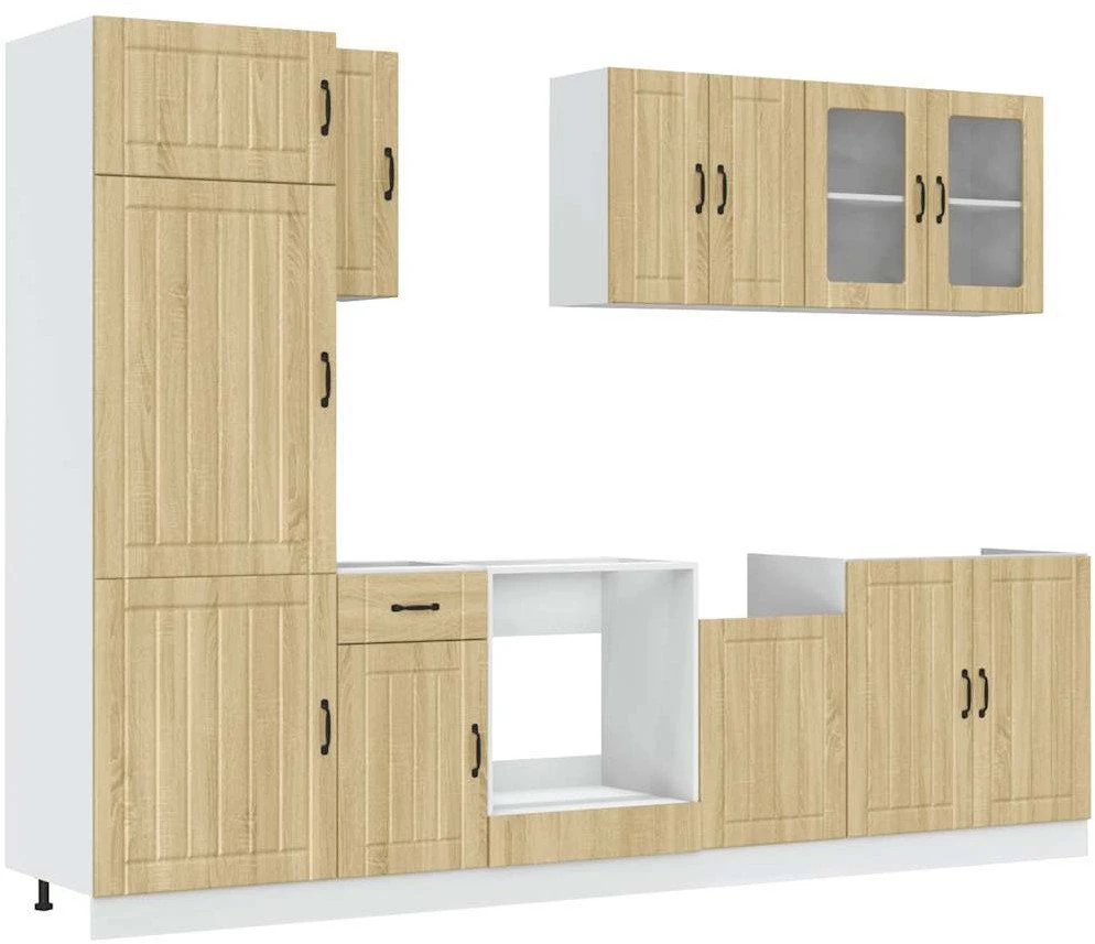 Virtuvinių spintelių komplektas, 8 dalių, Lucca, ąžuolo