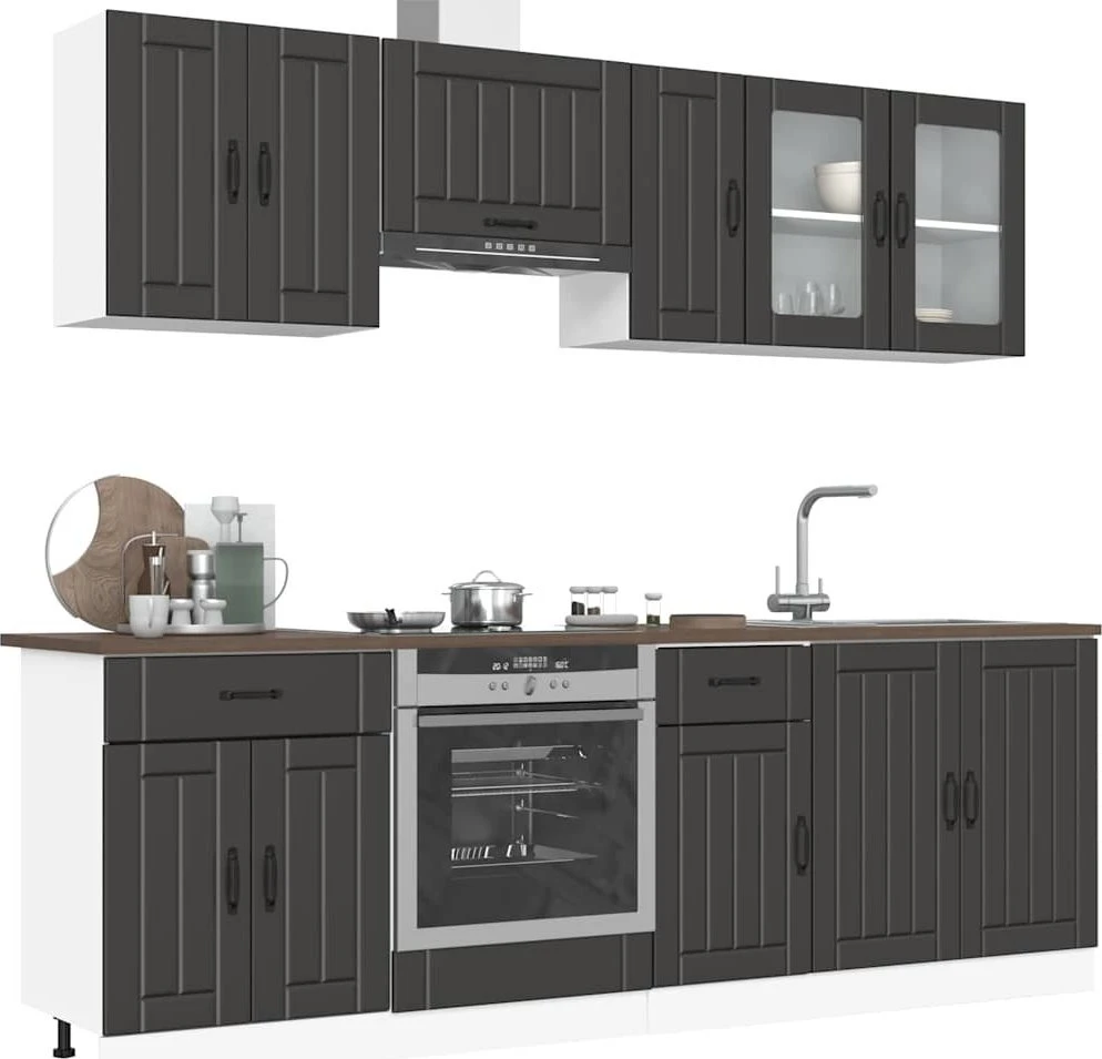 Virtuvinių spintelių komplektas, 8 dalių, Kalmar, juoda