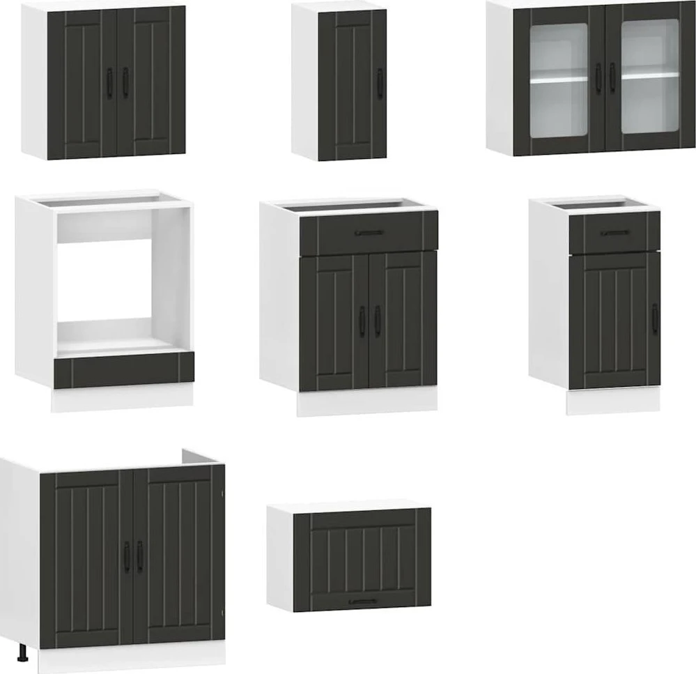 Virtuvinių spintelių komplektas, 8 dalių, Kalmar, juoda
