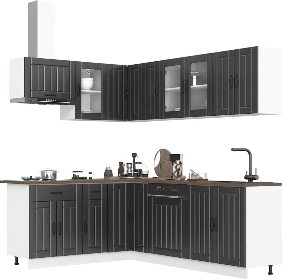Virtuvinių spintelių komplektas, 11 dalių, Lucca, juoda