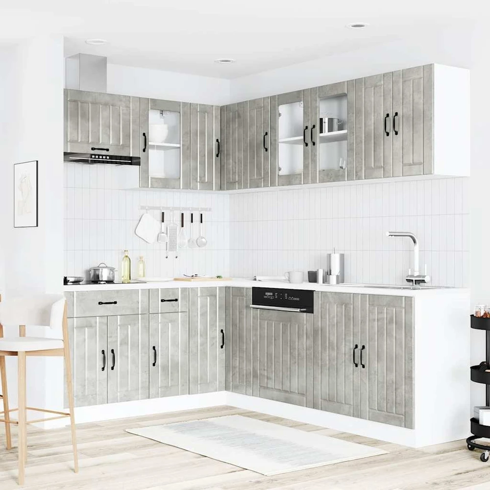 Virtuvinių spintelių komplektas, 11 dalių, Lucca, betono pilka