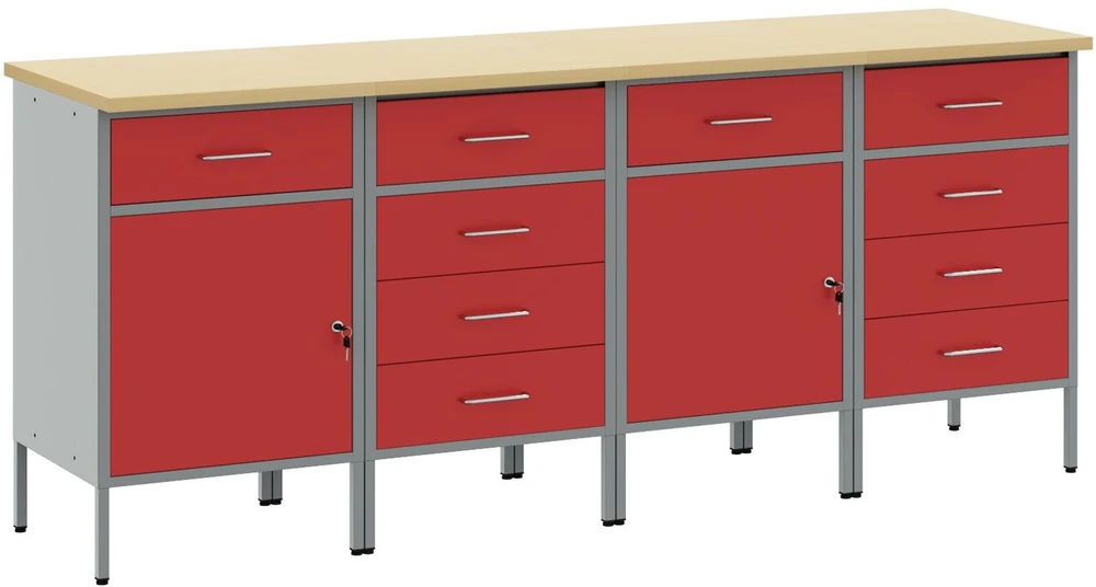Darbo spinta 4 vnt. Raudona ir pilka 200 x 55 x 85 cm