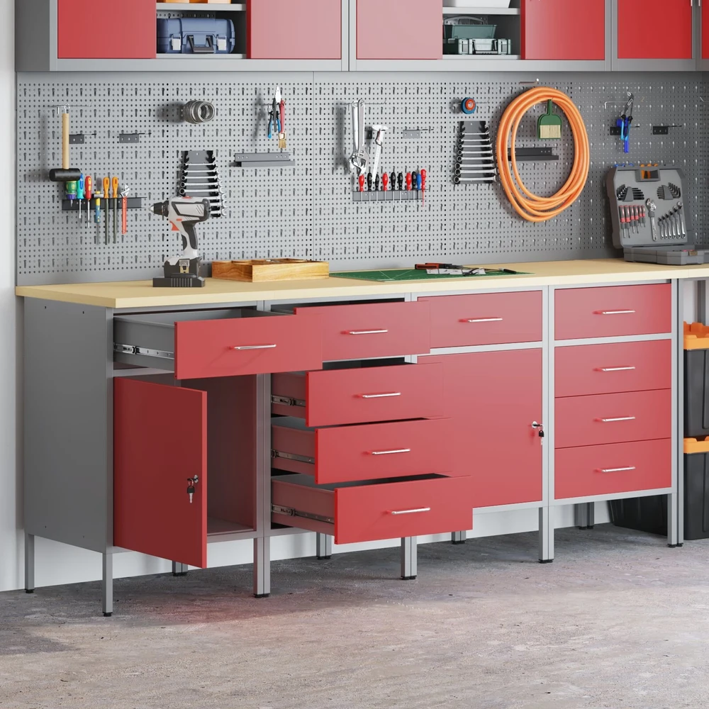 Darbo spinta 4 vnt. Raudona ir pilka 200 x 55 x 85 cm
