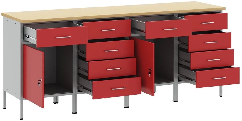 Darbo spinta 4 vnt. Raudona ir pilka 200 x 55 x 85 cm