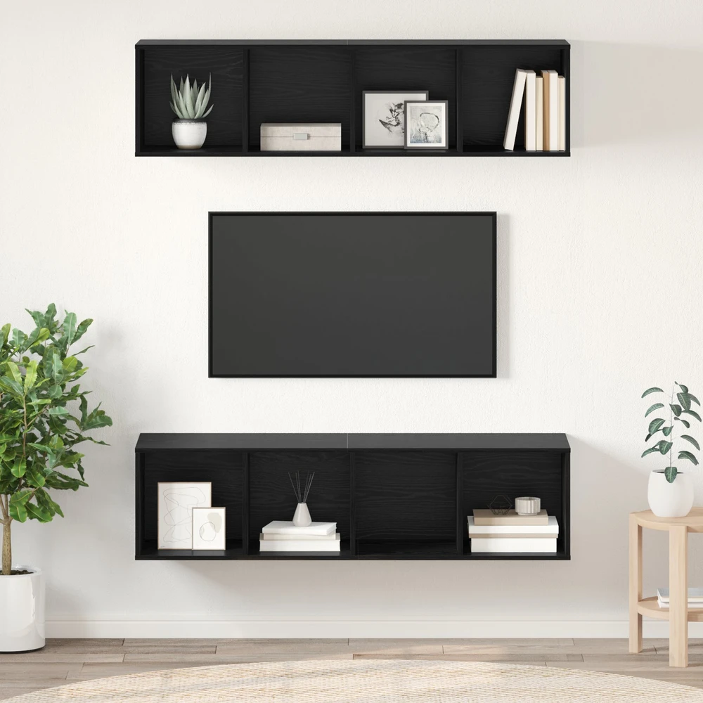 TV staliukas TV spintelių komplektas 2 vnt. Juodas ąžuolas Apdirbta mediena