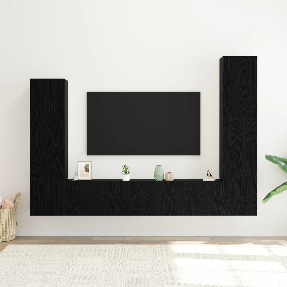 TV staliukas TV spintelių komplektas 4 vnt. Juodas ąžuolas Apdirbta mediena
