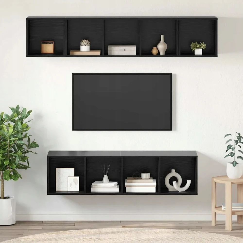 TV staliukas TV spintelių komplektas 4 vnt. Juodas ąžuolas Apdirbta mediena
