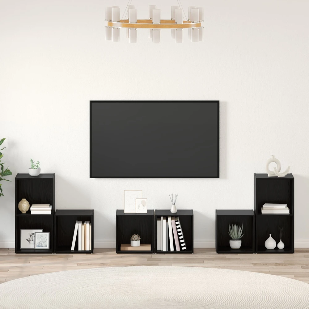 TV staliukas TV spintelių komplektas 6 vnt. Juodas ąžuolas Apdirbta mediena