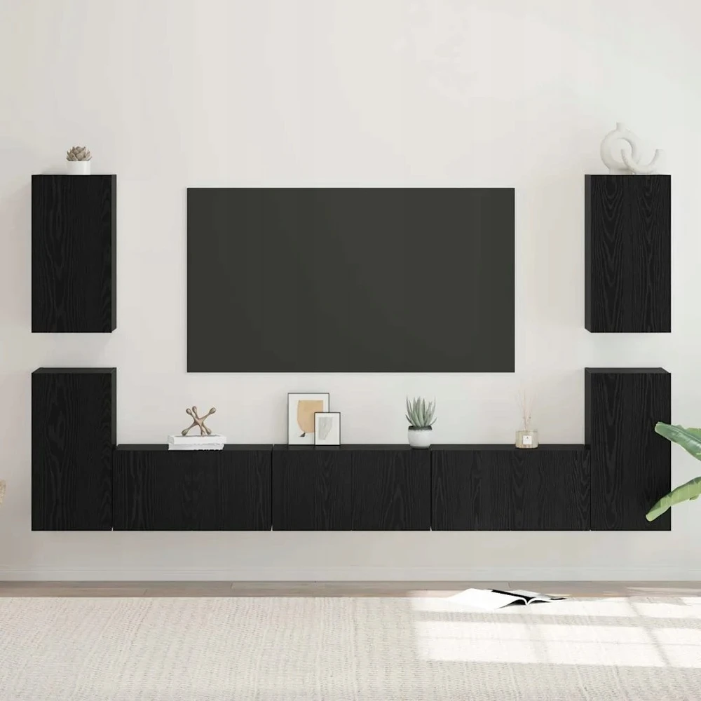 TV staliukas TV spintelių komplektas 7 vnt. Juodas ąžuolas Apdirbta mediena