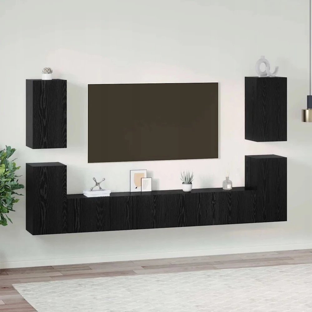 TV staliukas TV spintelių komplektas 7 vnt. Juodas ąžuolas Apdirbta mediena