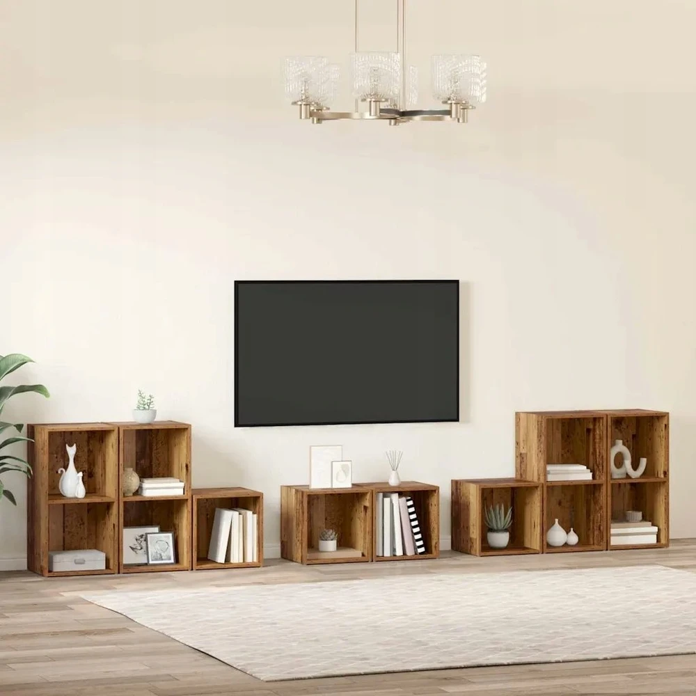 TV staliukas TV spintelės komplektas 8 vnt. Senovinis medis Apdirbta mediena