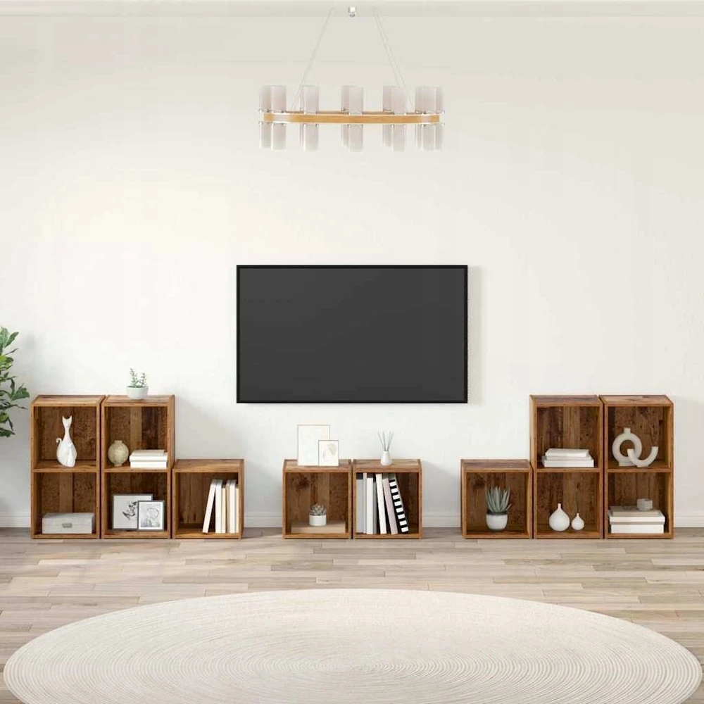 TV staliukas TV spintelės komplektas 8 vnt. Senovinis medis Apdirbta mediena