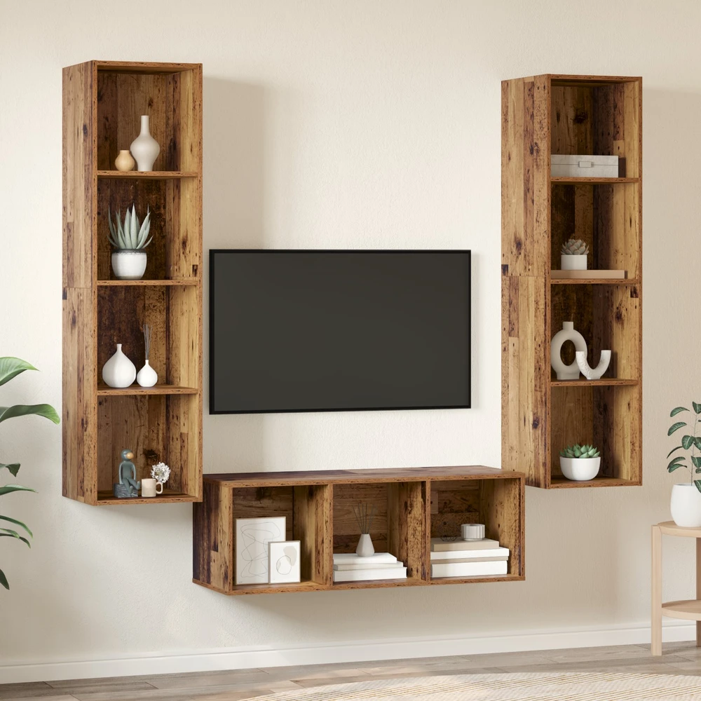 TV staliukas TV spintelių komplektas 3 vnt. Senovinis medis Apdirbta mediena