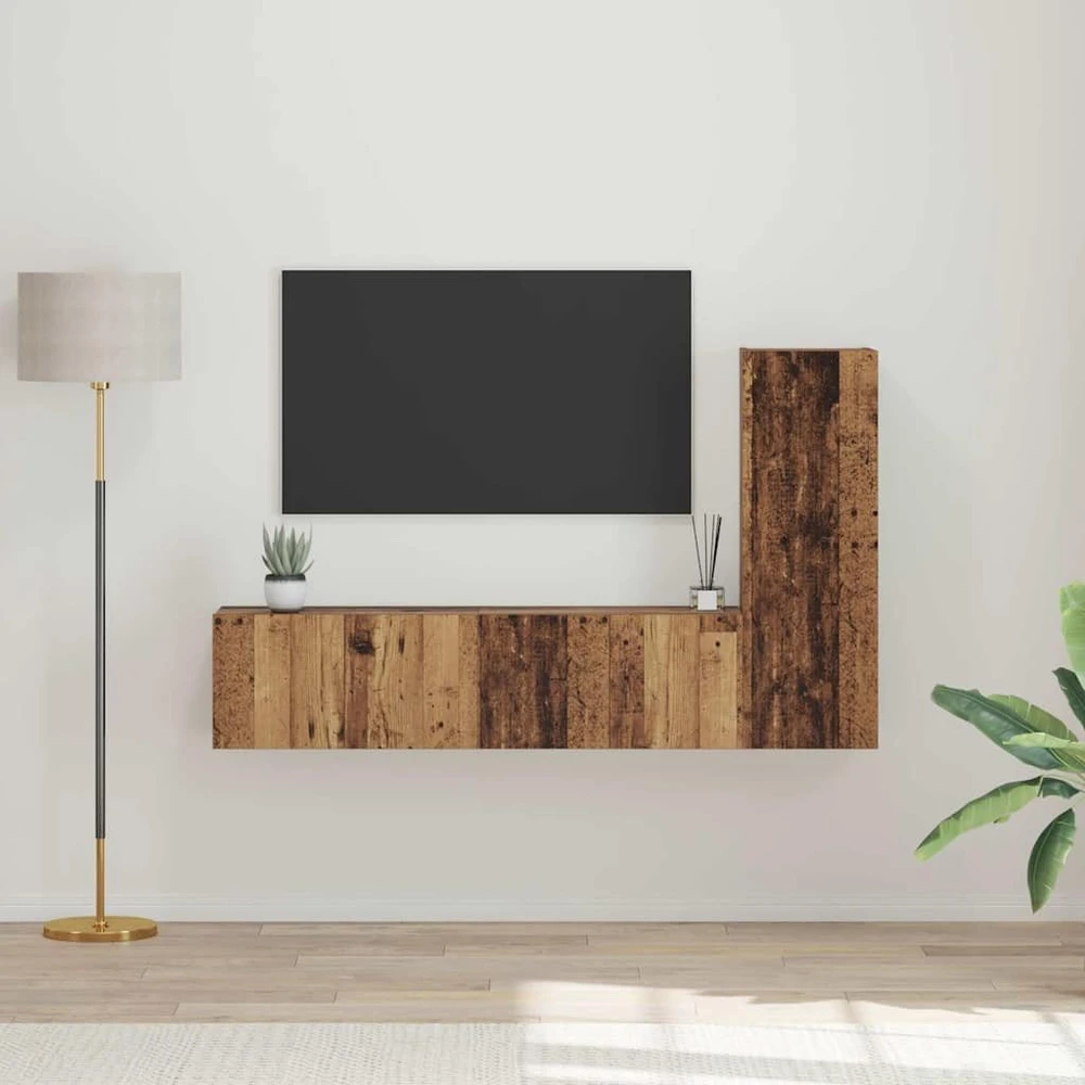 TV staliukas TV spintelių komplektas 3 vnt. Senovinis medis Apdirbta mediena