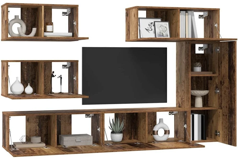 TV staliukas TV spintelių komplektas 6 vnt. Senovinis medis Apdirbta mediena