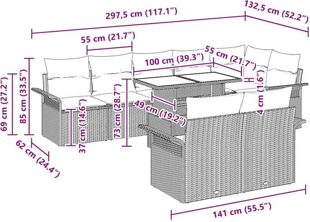 Sodo Sofų Rinkinys 9 vnt. Smėlio [Sintetinė]: Poli ratanas