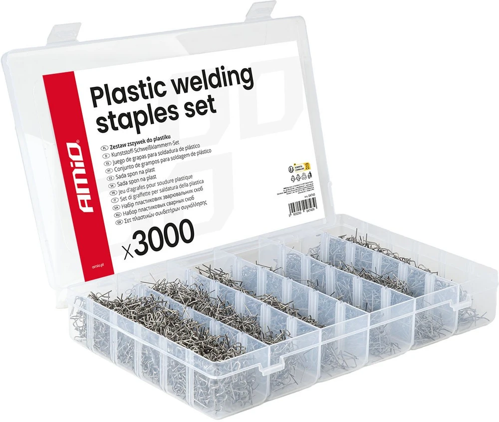 Plastiko suvirinimo segtukų rinkinys, 3000 vnt. AMIO-04743