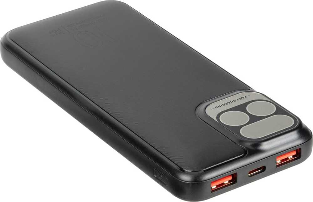 Nešiojamoji baterija RIVACASE 10000 mAh USB-C 20W + LCD, juodas (1x I/O USB-C PD 18W / PD 20W, 2x USB-A QC 3.0 18W, LCD, juodas)
