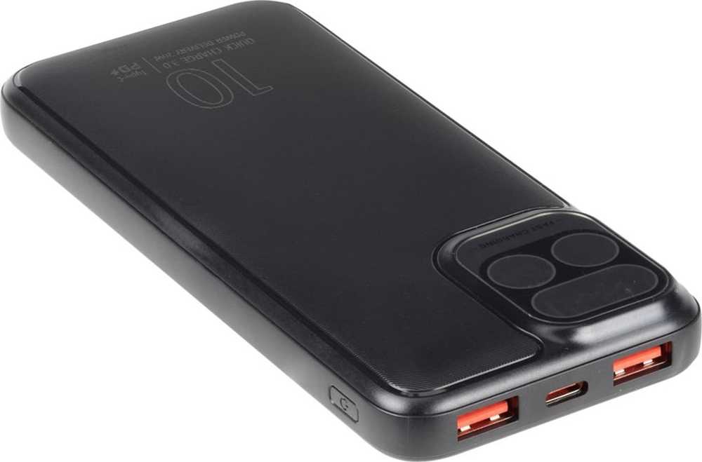 Nešiojamoji baterija RIVACASE 10000 mAh USB-C 20W + LCD, juodas (1x I/O USB-C PD 18W / PD 20W, 2x USB-A QC 3.0 18W, LCD, juodas)