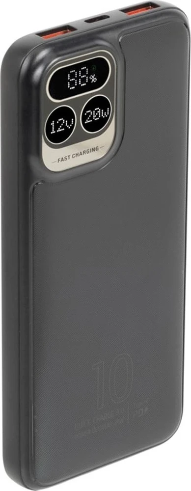 „RivaCase“ išorinė baterija 10.000 mAh USB-C 20W LCD 1X WE/WY USB-C PD 20W 2X USB-A QC 3.0 18W juoda
