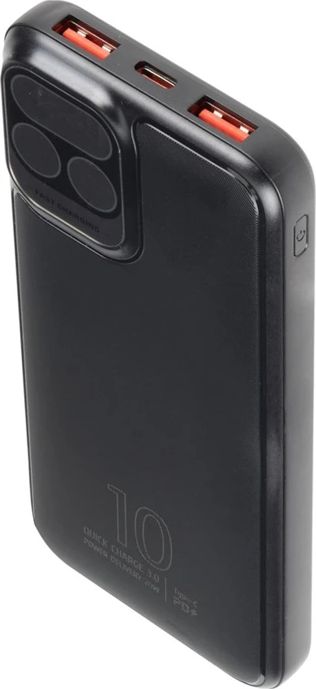„RivaCase“ išorinė baterija 10.000 mAh USB-C 20W LCD 1X WE/WY USB-C PD 20W 2X USB-A QC 3.0 18W juoda