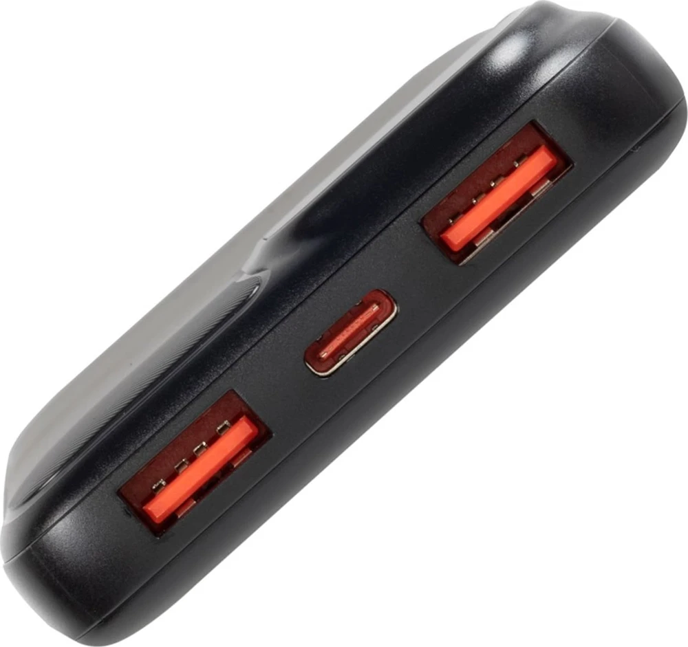 „RivaCase“ išorinė baterija 10.000 mAh USB-C 20W LCD 1X WE/WY USB-C PD 20W 2X USB-A QC 3.0 18W juoda