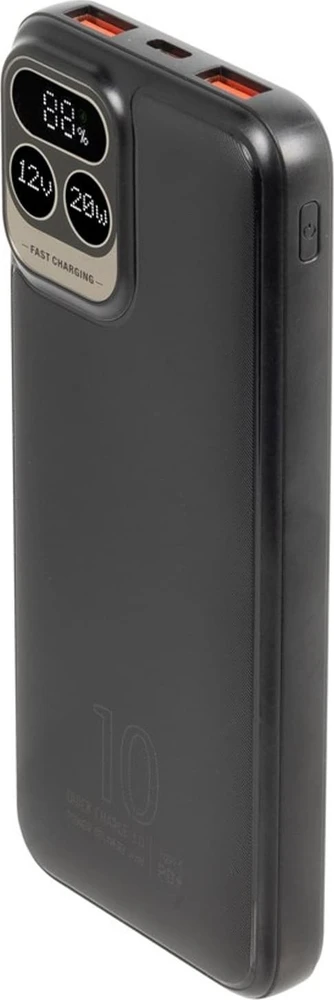 „RivaCase“ išorinė baterija 10.000 mAh USB-C 20W LCD 1X WE/WY USB-C PD 20W 2X USB-A QC 3.0 18W juoda