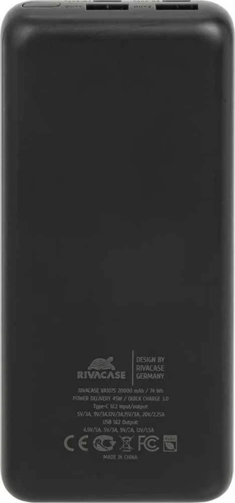 RIVACASE Power Bank 20000 mAh QC/PD 45W LCD for Nešiojamas kompiuteris Juodas
