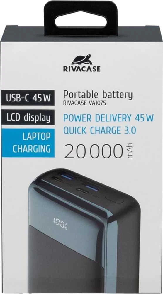 RIVACASE Power Bank 20000 mAh QC/PD 45W LCD for Nešiojamas kompiuteris Juodas