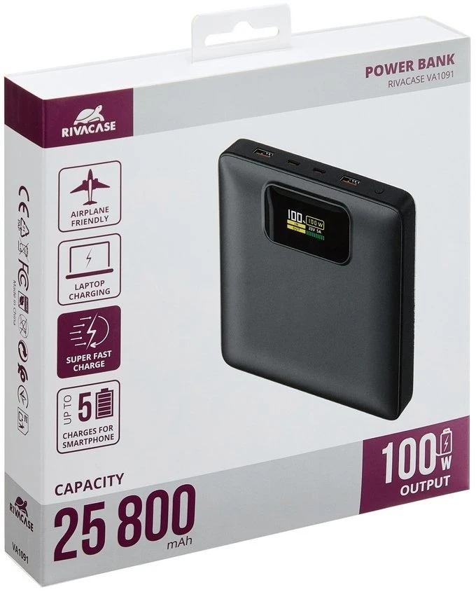 RivaCase Powerbank VA1091 25800 mAh 100W juoda (VA1091_BK)