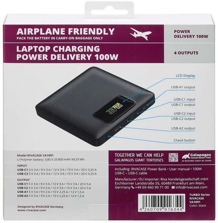 RivaCase Powerbank VA1091 25800 mAh 100W juoda (VA1091_BK)