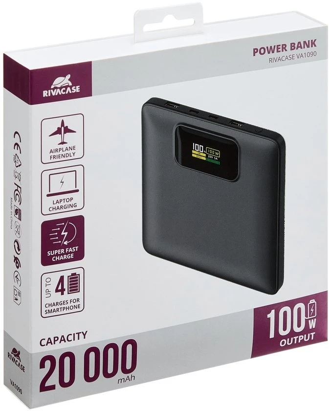 „RivaCase VA1090 20000 mAh Turbo juodas EU PD 100W plonas“