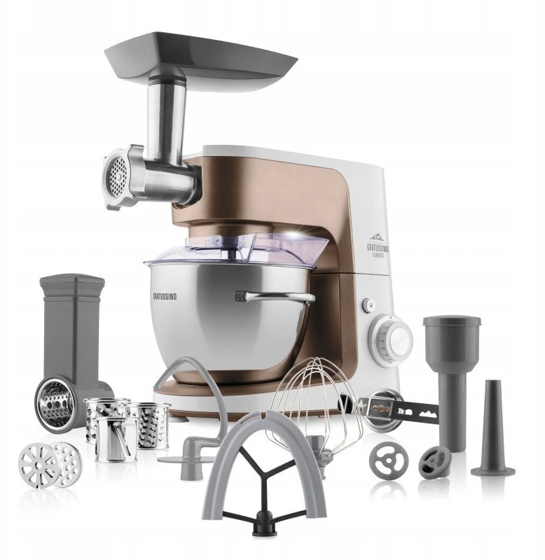 Virtuvinis kombainas ETA virtuvės mašina | Gratussino III Elements 302390210 | 1200 W | Greičių skaičius 8 | Dubens talpa 4,5 l | Balta/Rožinis auksas