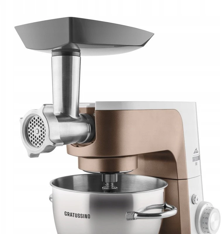 Virtuvinis kombainas ETA virtuvės mašina | Gratussino III Elements 302390210 | 1200 W | Greičių skaičius 8 | Dubens talpa 4,5 l | Balta/Rožinis auksas