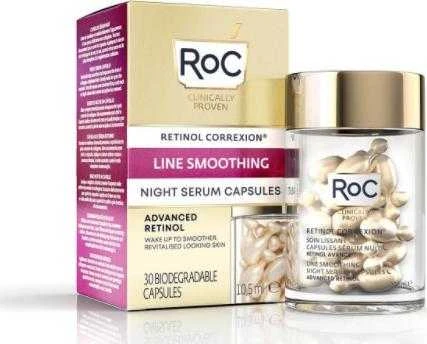 ROC Retinol Correxion Line Smoothing Night Serum glotninančios naktinės veido serumo kapsulės, 10.5 ml
