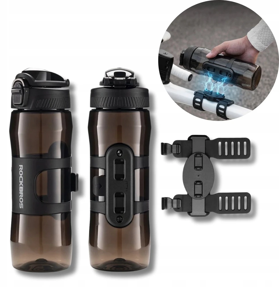 Rockbros S550H-1 700 ml termo butelis su magnetiniu laikikliu ir tvirtinimo dirželiu - Juodas