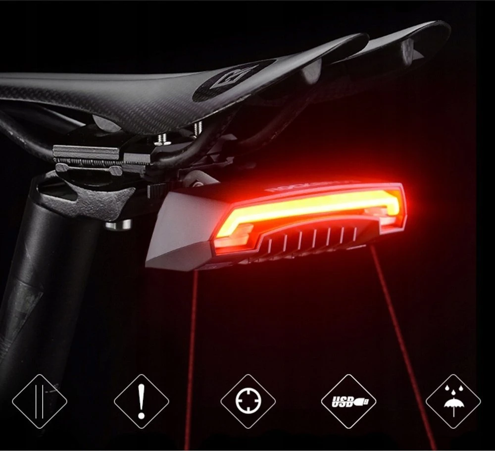 „RockBros“ galinis dviračio žibintas su lazeriniu nuotolinio valdymo pultu ir USB-A posūkio signalo funkcija