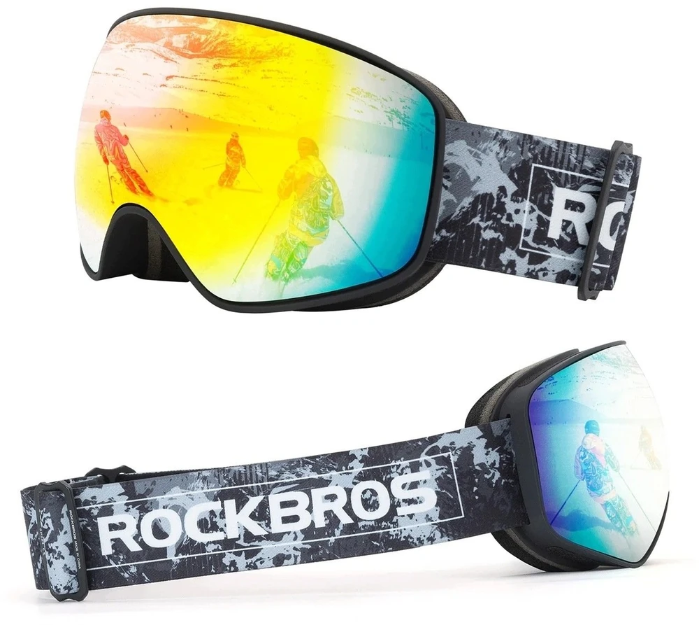 Rockbros SP284 Vaikiški slidinėjimo akiniai su nerasojančiais akiniais, UV filtru ir pilkais lęšiais bei raudonu veidrodėliu - Juodas