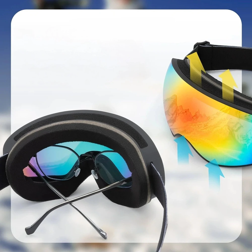 Rockbros SP284 Vaikiški slidinėjimo akiniai su nerasojančiais akiniais, UV filtru ir pilkais lęšiais bei rausvu veidrodėliu - Baltas
