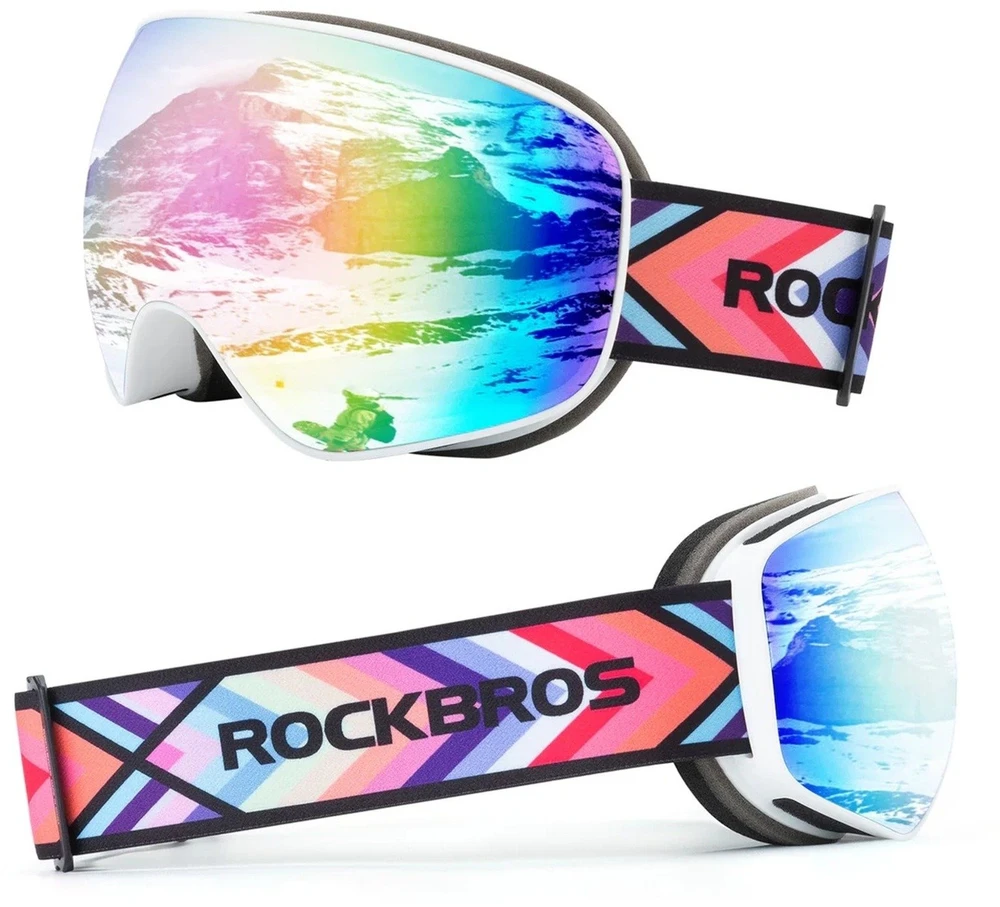 Rockbros SP284 Vaikiški slidinėjimo akiniai su nerasojančiais akiniais, UV filtru ir pilkais lęšiais bei rausvu veidrodėliu - Baltas