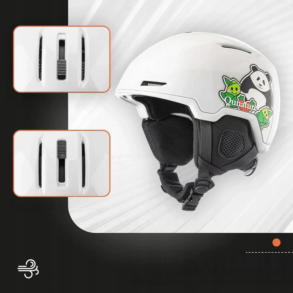 Qunature 10130003005 Slidinėjimo šalmas su ausinėmis Panda snieglentė vaikams 54-58 cm - Baltas