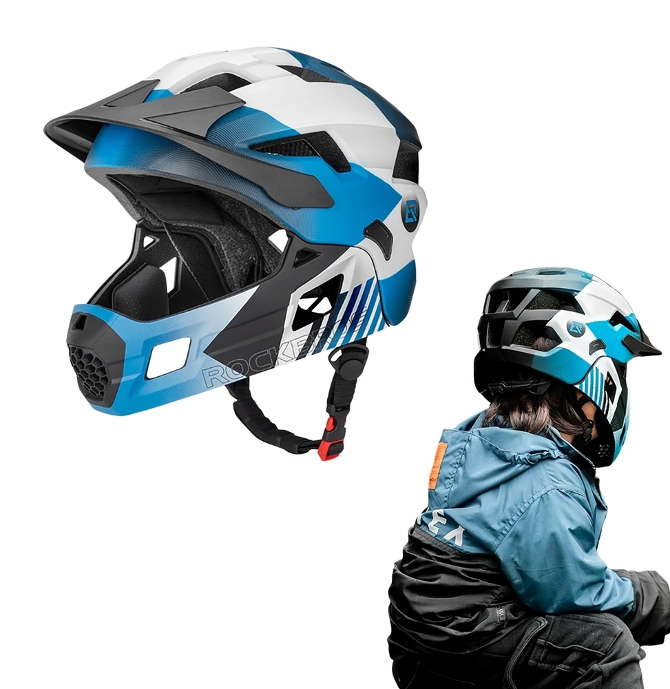 Rockbros TS-61 10110061001 Vaikiškas dviračio šalmas su nuimamu smakru, S dydis (48-52) - Mėlyna